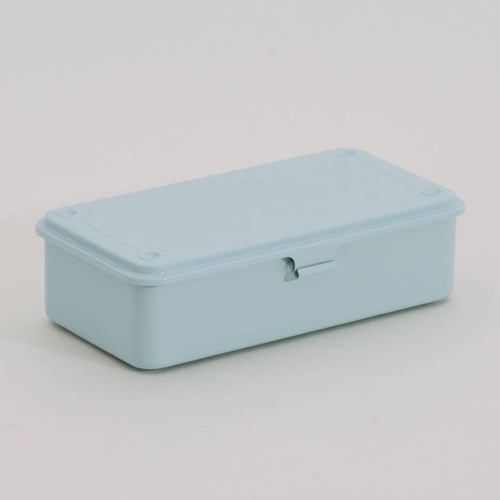Light blue rectangular box with a lid on a light gray background