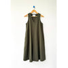 Green sleeveless dress on a hanger against a white background