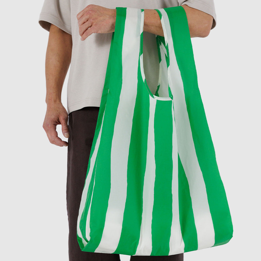 Thick Green Painted Stripes Big Baggu Reusable Bag at Golden Rule Gallery in Minneapolis