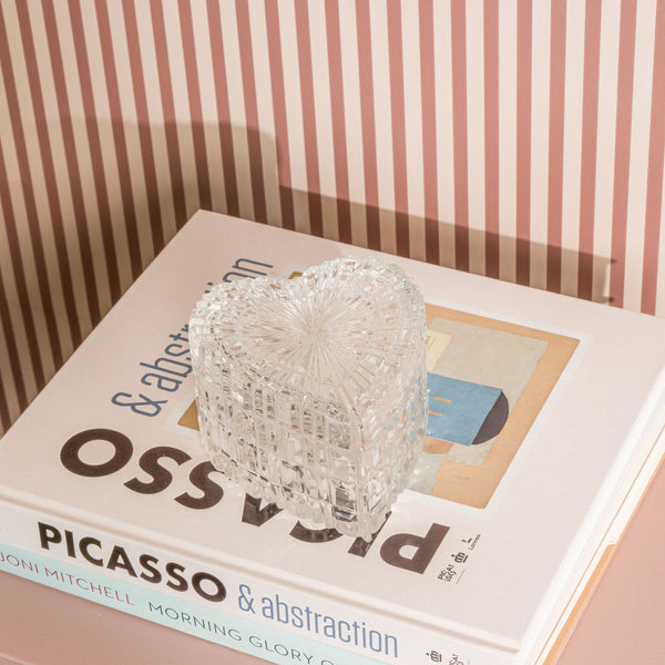 Large Vintage Cut-Glass Heart Trinket Box