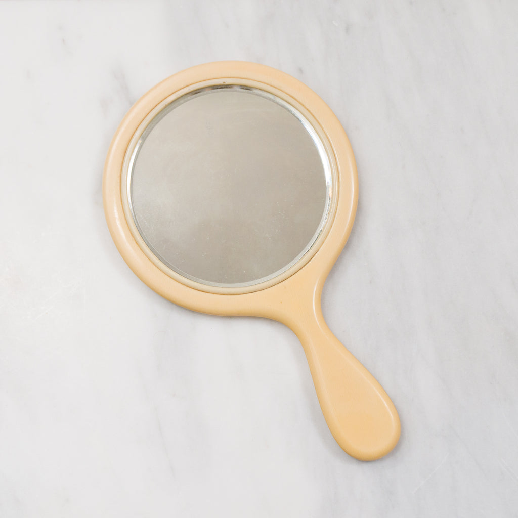 Vintage Butter Yellow Handheld Mirror
