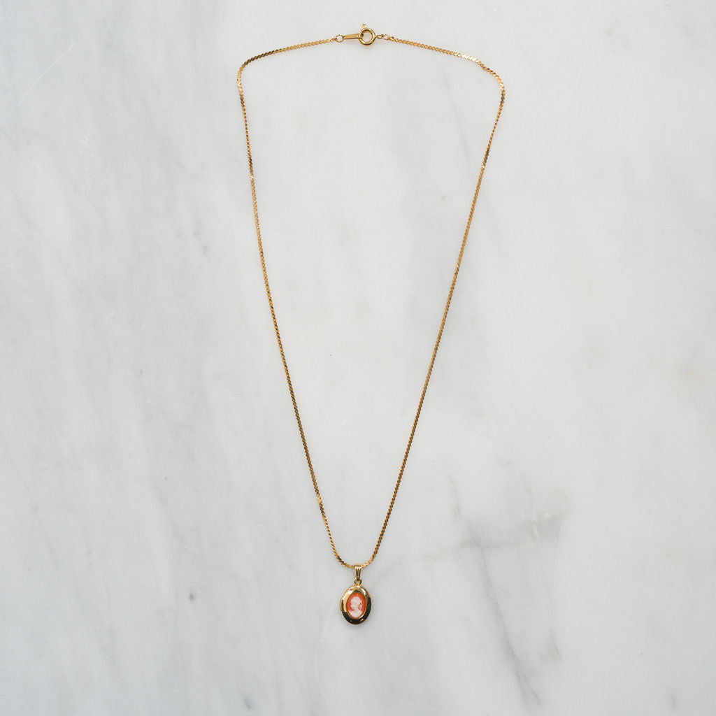 Vintage Dainty Pink Cameo Gold Necklace