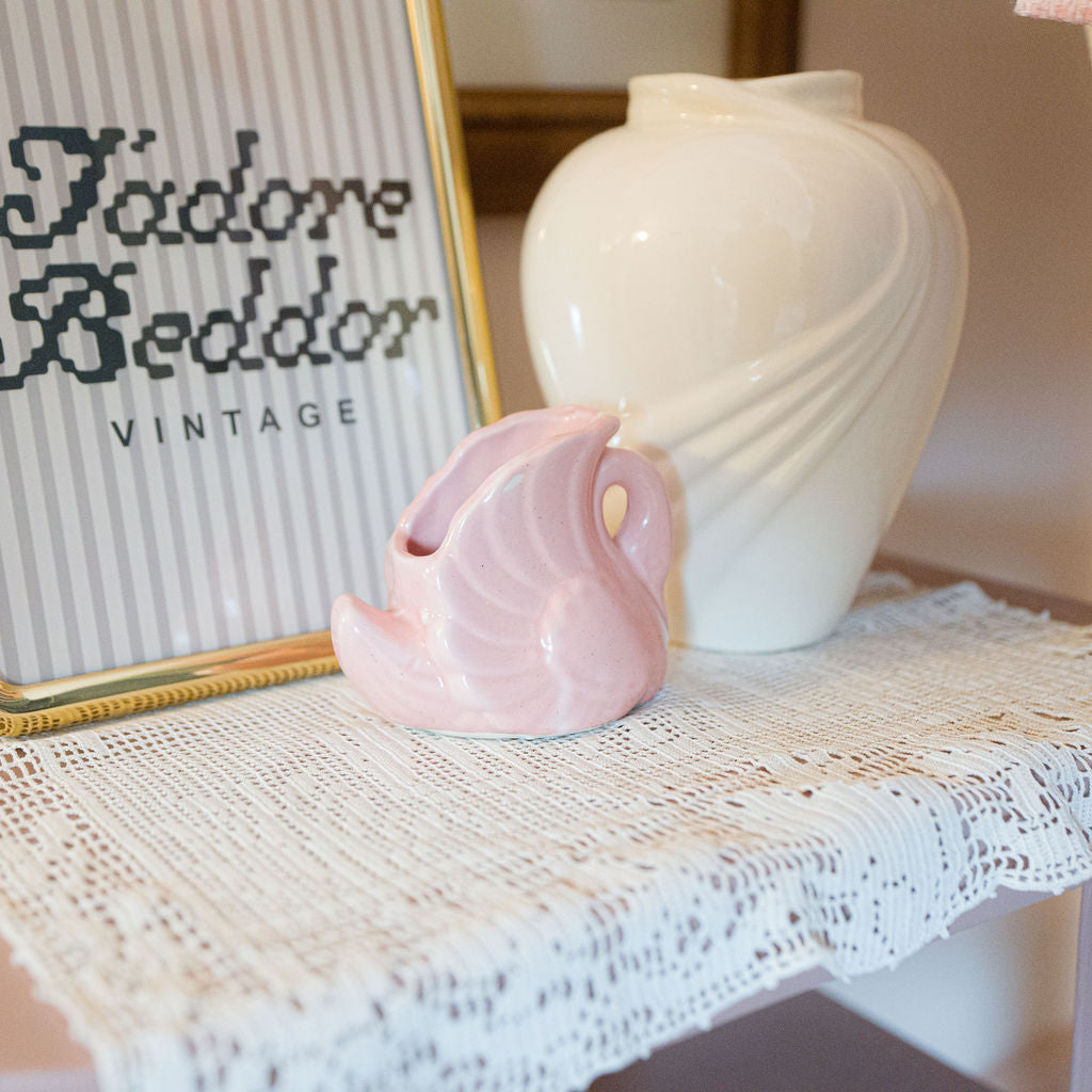 Vintage Pink Ceramic Swan Vase