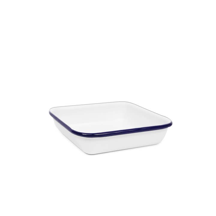 Blue Rolled Rim Vintage Style Enamelware Small Square Tray