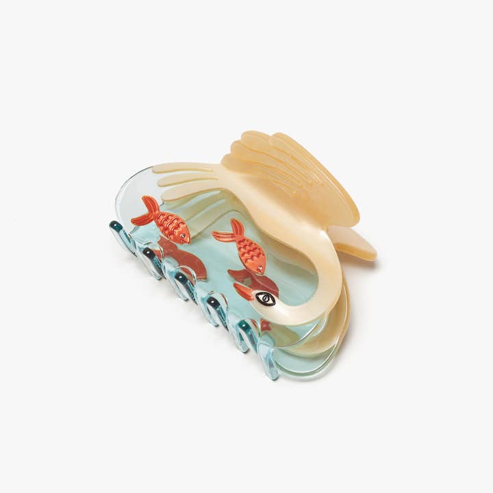 White Swan Hair Claw In Crystal Clear Blue Acetate 