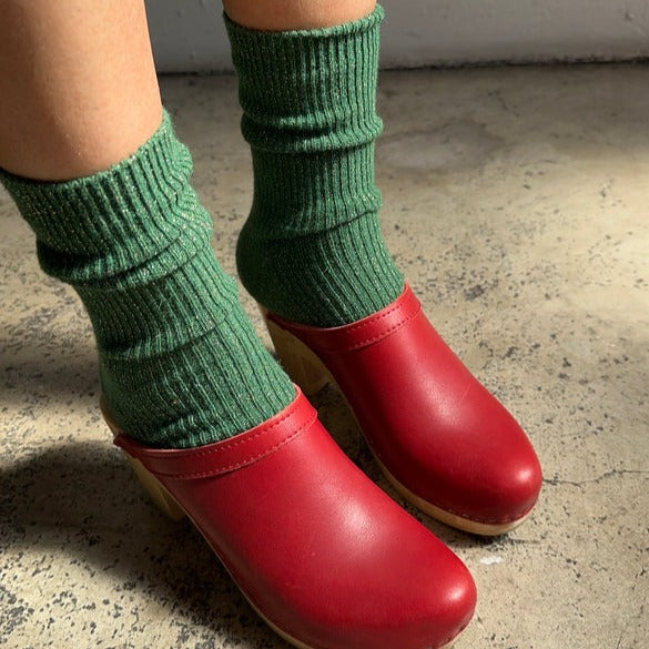Christmas Green Sparkly Socks with Red Clogs