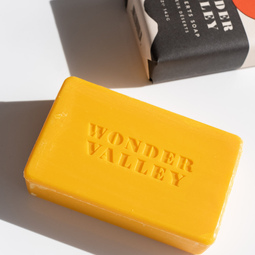 Yellow Soap Bar with "Wonder Valley" Embossed 