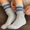 Wool Snow Socks with Navy Stripes at Golden Rule Gallery