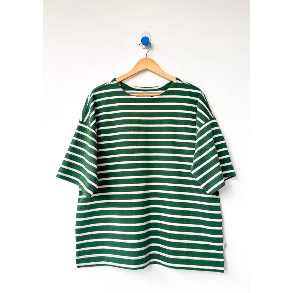 White Stripe on Pine Voyage Oversized Tee