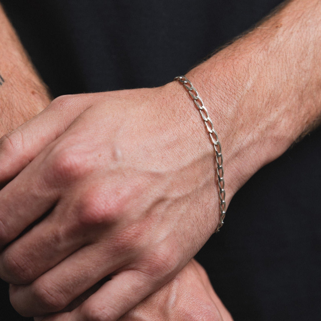 925 Sterling Silver Elongated Curb Chain Bracelet at Golden Rule Gallery in Excelsior, Minnesota