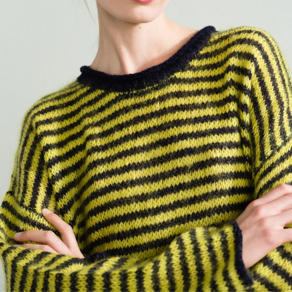 Yellow and Black Striped Pullover Sweater By Hansel From Basel at Golden Rule Gallery in Excelsior