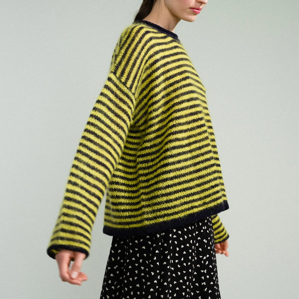 Yellow and Navy Striped Fall Sweater by Hansel from Basel at Golden Rule Gallery