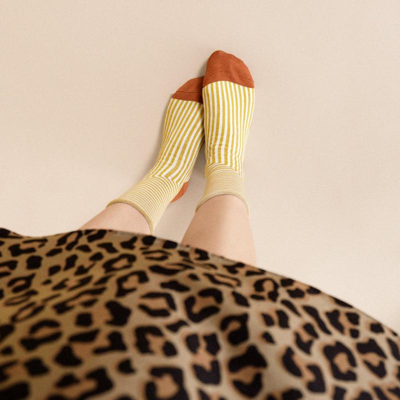 Yellow and White Striped Socks by Handel from Basel at Golden Rule Gallery