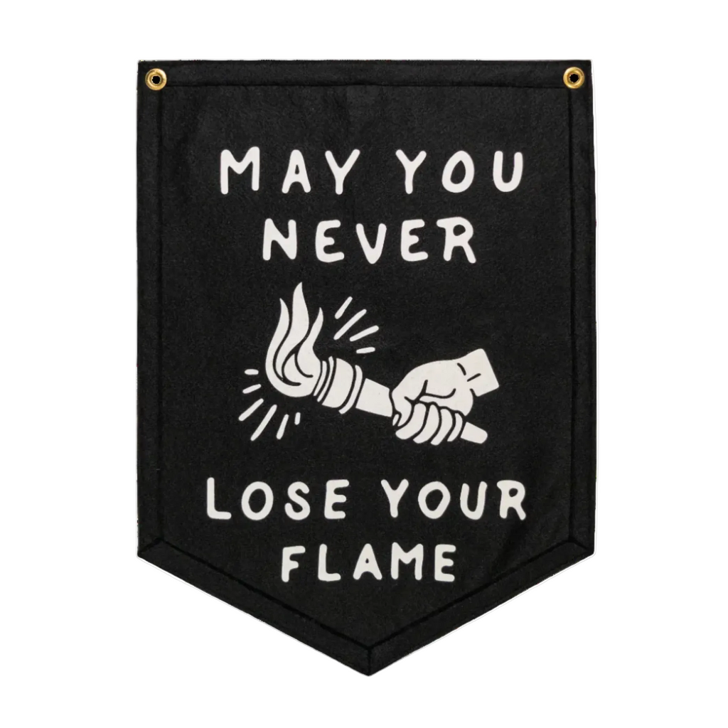 Black banner with white text and graphic design on a white background