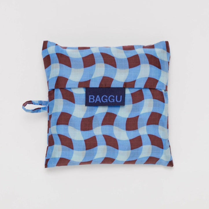 Folded Baggu Wavy Gingham Blue Tote Bag