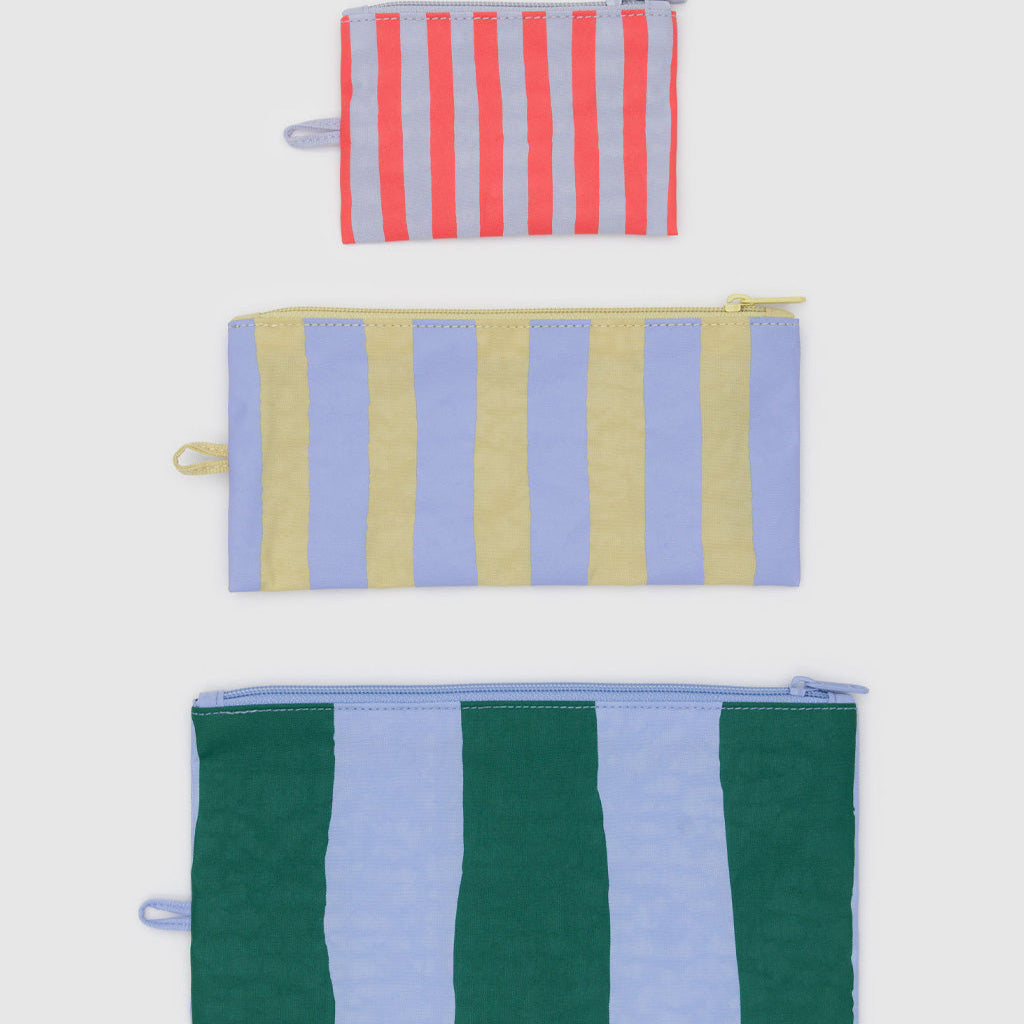 Pastel Colored Stripe Baggu Flat Pouch Set