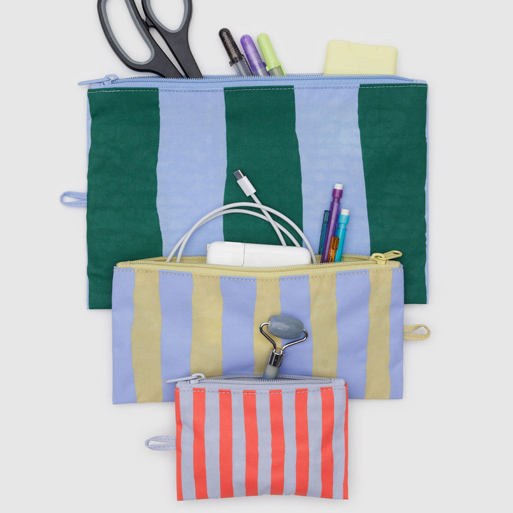 Set of 3 Baggu Flat Pouches With Striped Designs