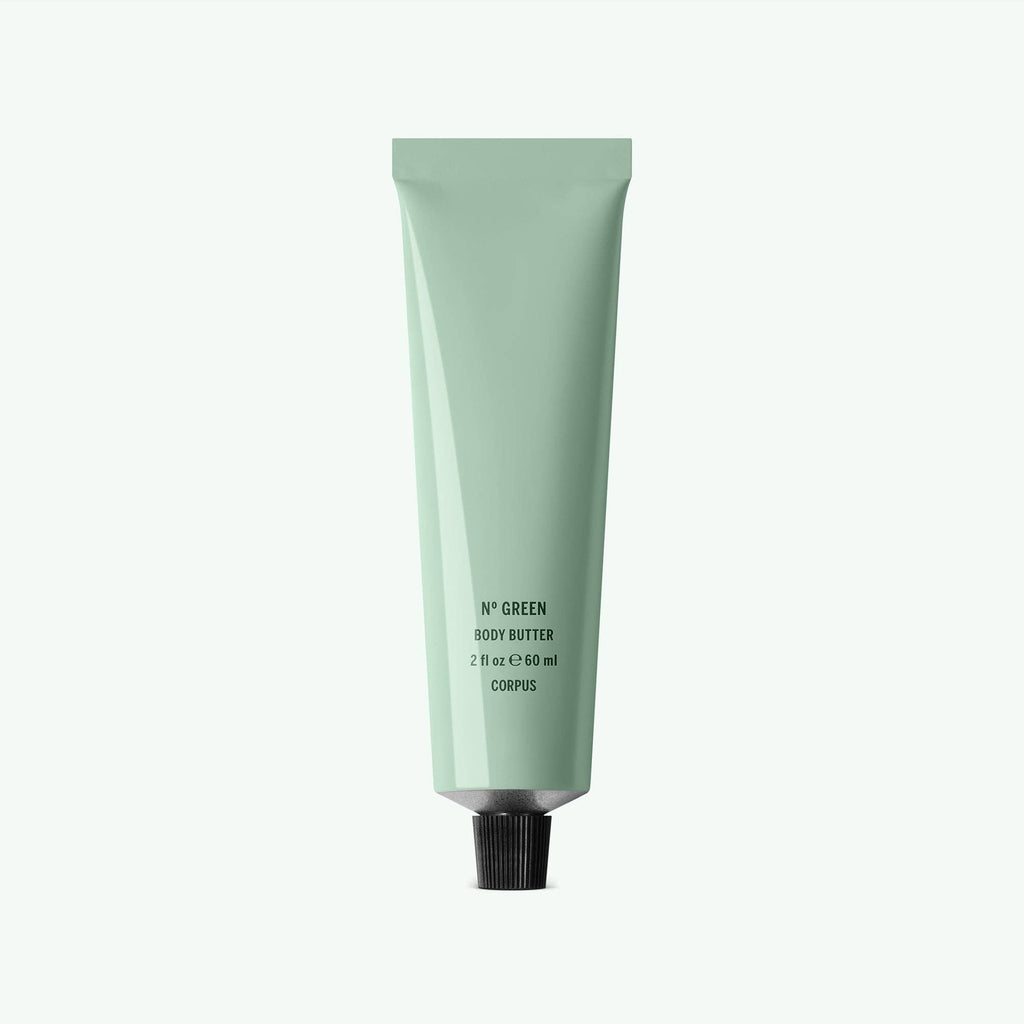 Bergamot scented body butter in green tube by Corpus