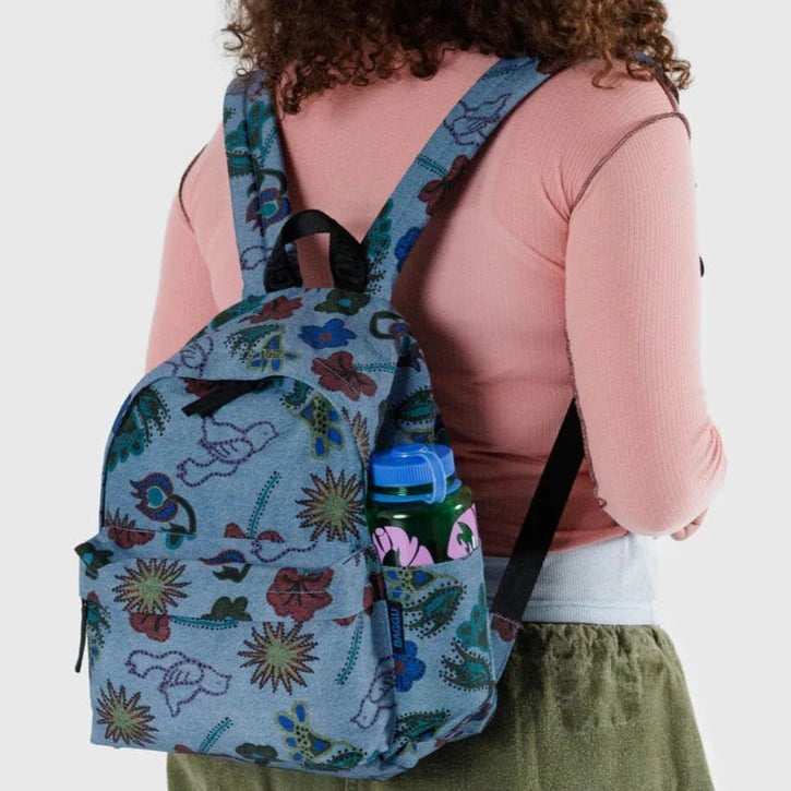 Digital Denim Birds Print Baggu Medium Nylon Backpack 