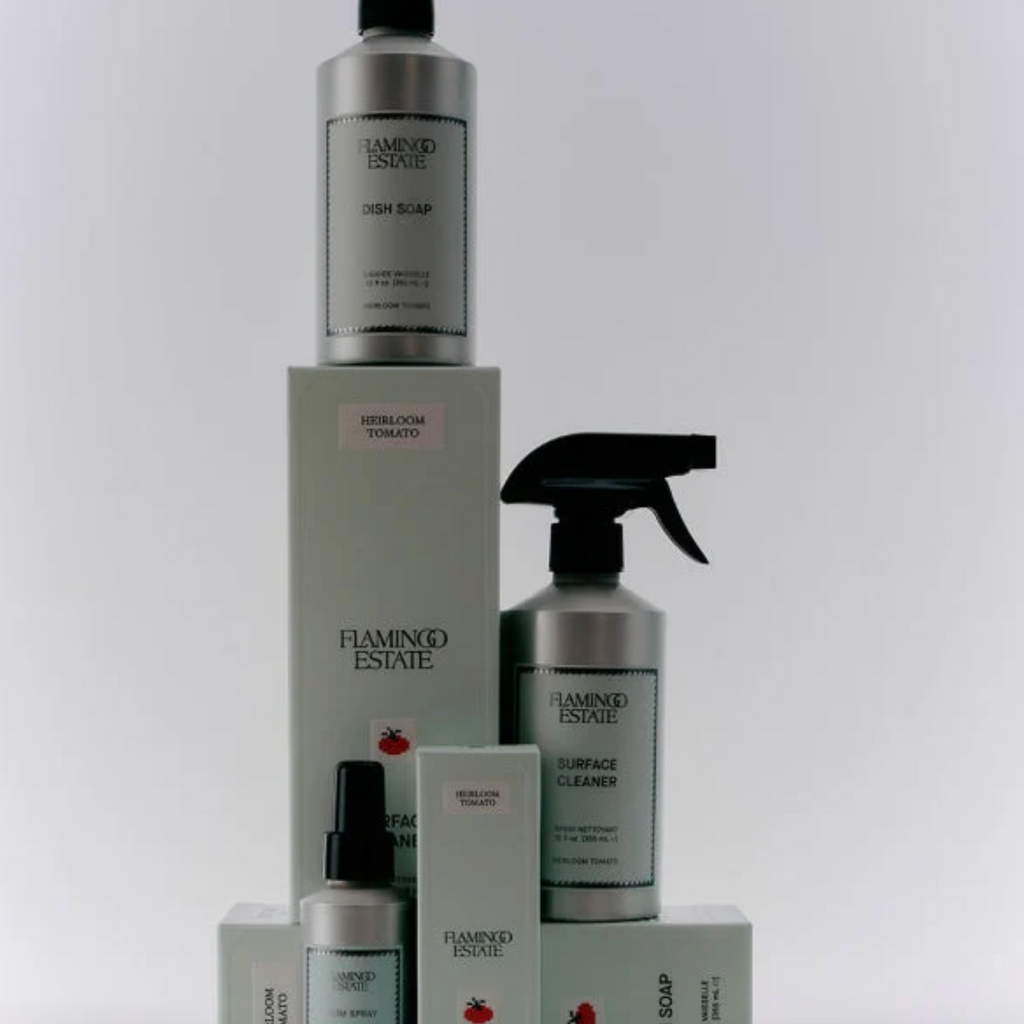 Flamingo Estate cleaning products in heirloom tomato scent