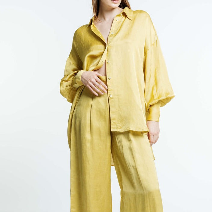 Wide Leg Silky Yellow Trouser Pants by Laude the Label