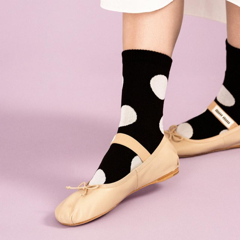 Black and White Polka Dot Socks | Rie Crew Socks