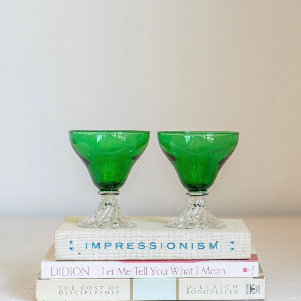 Green Glass Parfait Bar Glasses at Golden Rule Gallery in Excelsior, MN