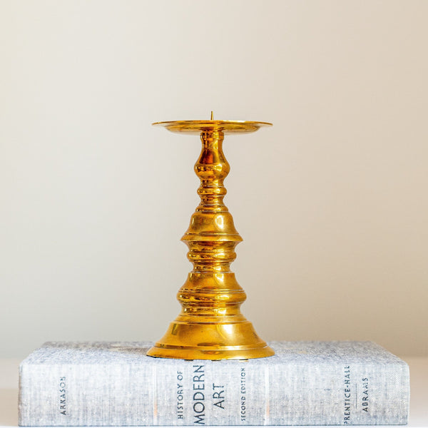 Vintage 1970s Single Tall Brass Candle Stick Holder