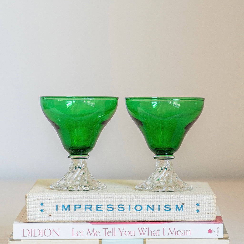 Vintage Pair of Green Bar Parfait Glasses