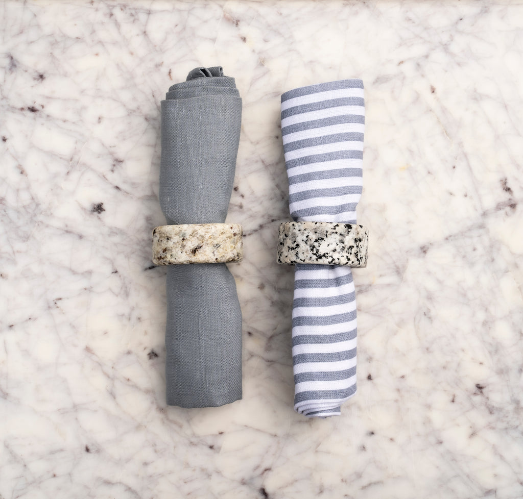Neutral Speckled Napkin Rings Made from Granite