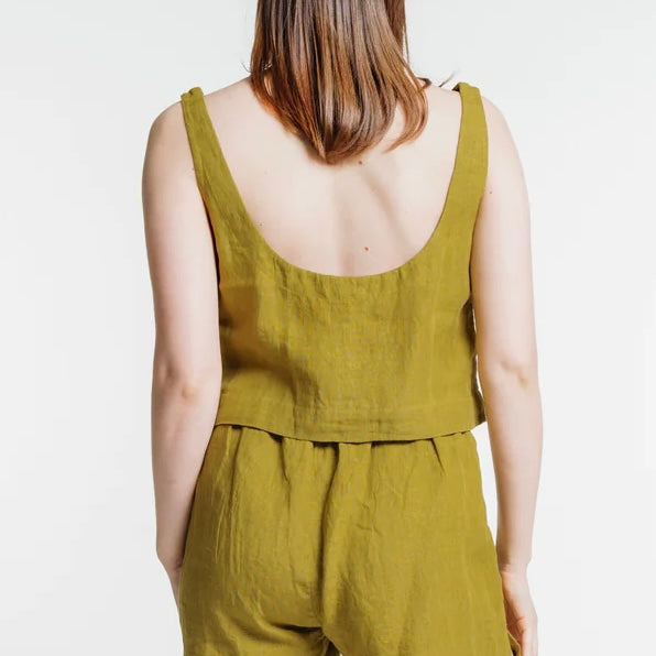 Laude the Label Oversized Linen Tank Top in Olive Green