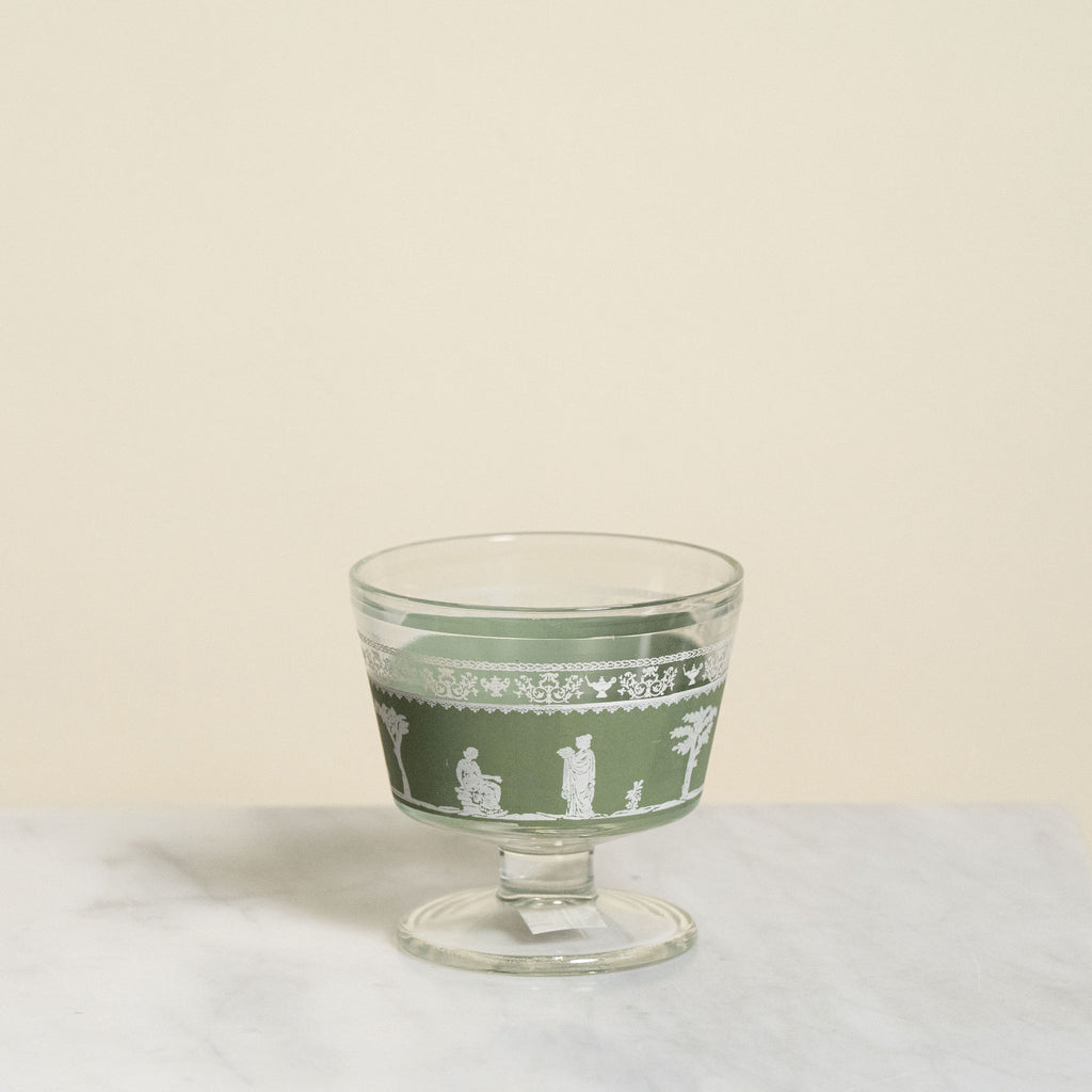 Green Vintage hellenic greek scenic coupe glass