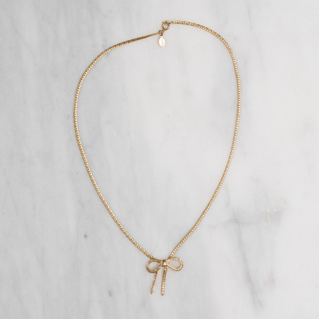 Vintage Gold Necklace with Braided Bow Chain