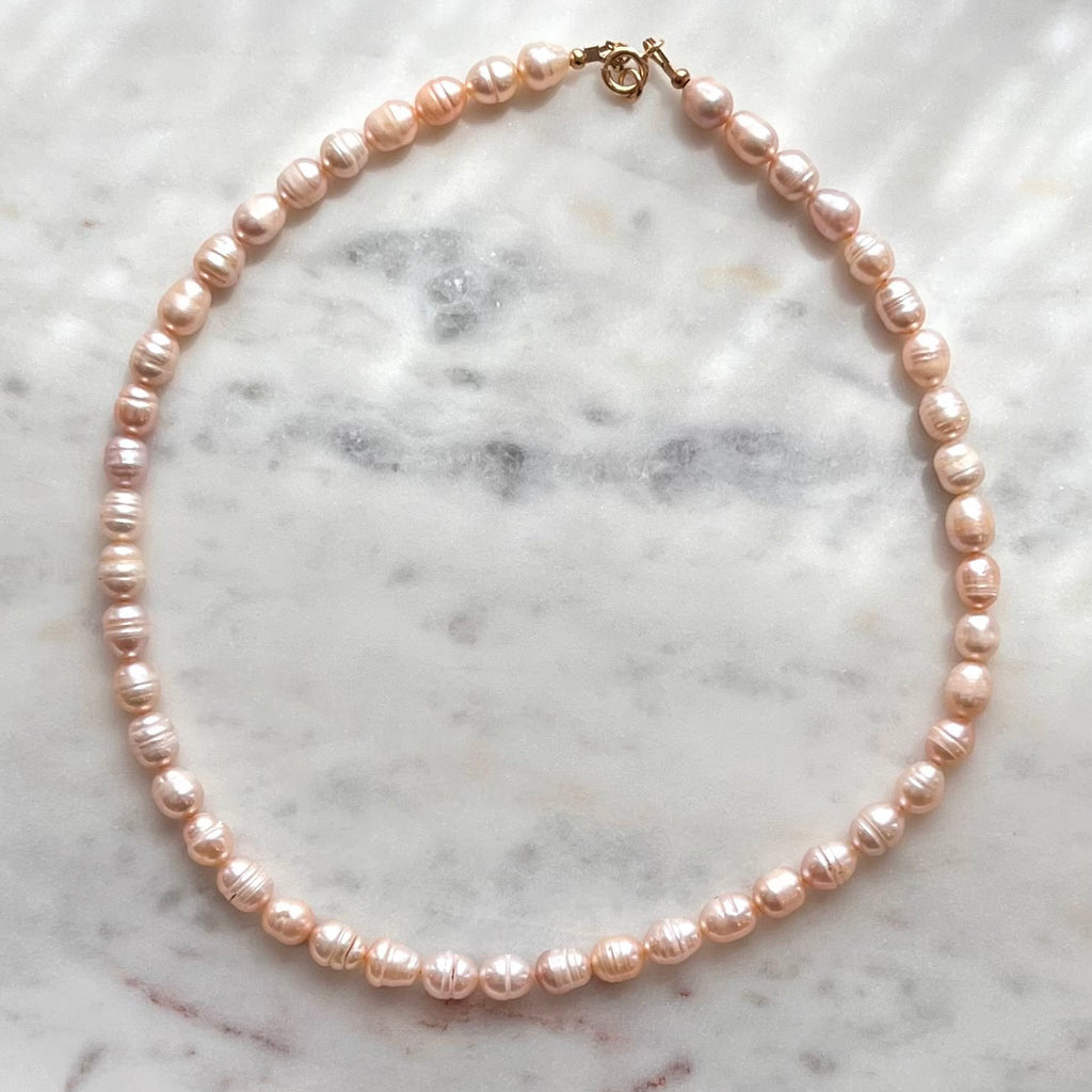 Pink Freshwater Pearl Necklace with Gold Clasp