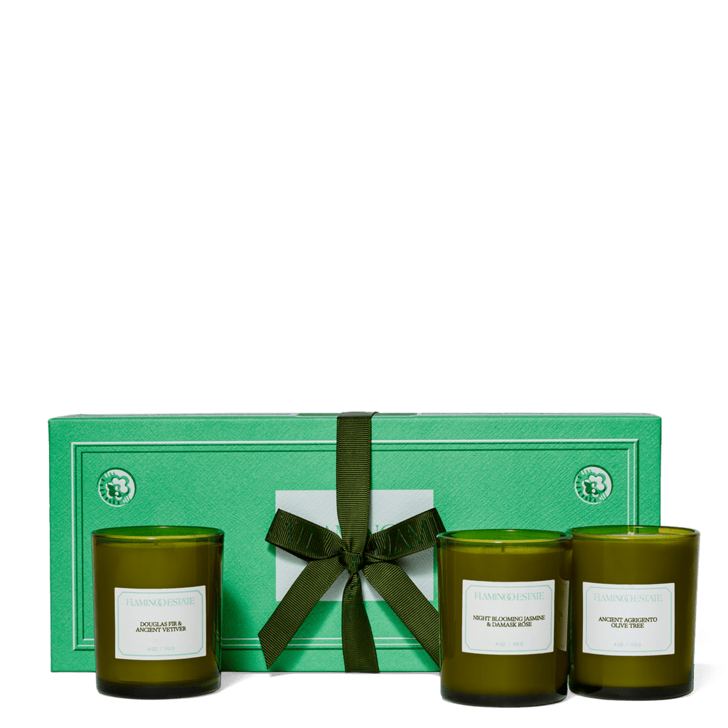 Douglas Fir Jasmine Damask Rose and Olive Tree Flamingo Estate Candles