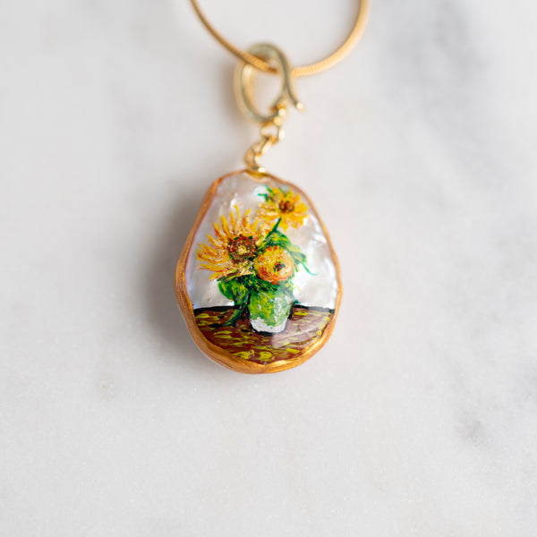 Sunflowers By Van Gogh on Real Pearl Gold Necklace at Golden Rule in Minnesota