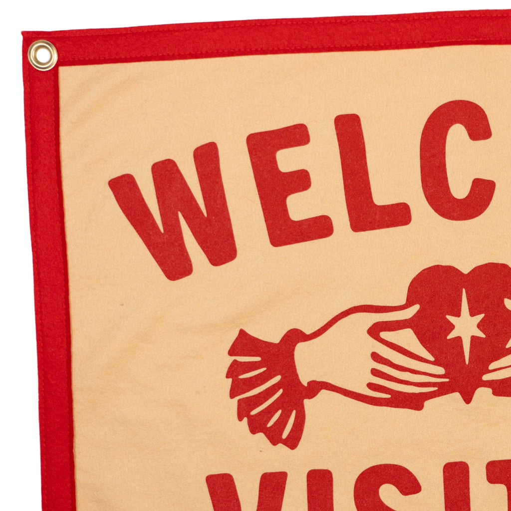 Close Up of "Welcome Visitor" Wool Felt Flag