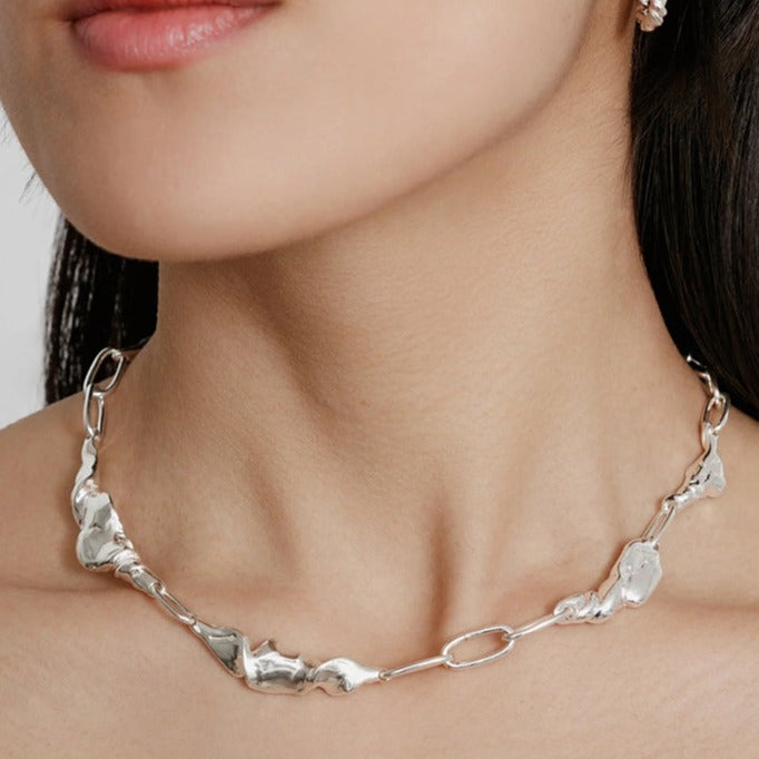 Close up of Tidal Necklace in Silver by Wolf Circus