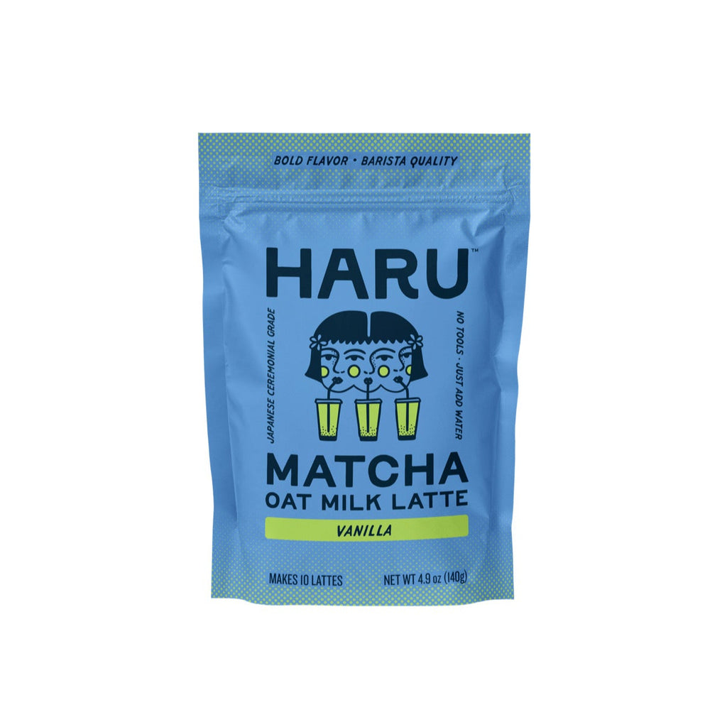 Haru Matcha Oat Milk Latte package on a white background