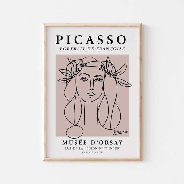 Modern rendition of Picasso's portrait exhibition poster with a danish modern style, at Golden Rule Gallery in Excelsior, MN
