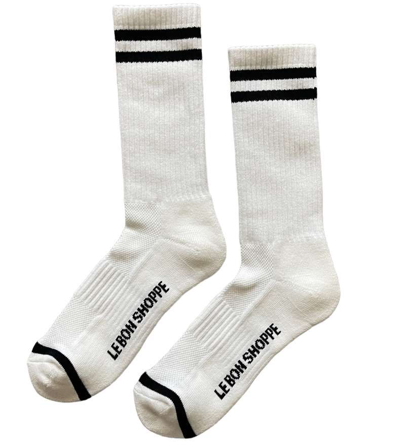 Boyfriend Socks Extended Classic White with Black Stripes by Le Bon Shoppe