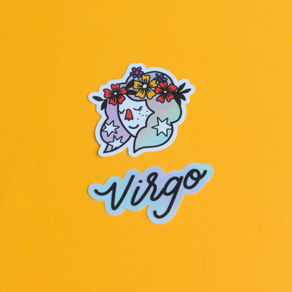 Virgo Horoscope Sticker | Set of Two Zodiac Stickers | Holographic Astrology Sticker | Golden Rule Gallery | Have A Nice Day Stickers | Excelsior, MN