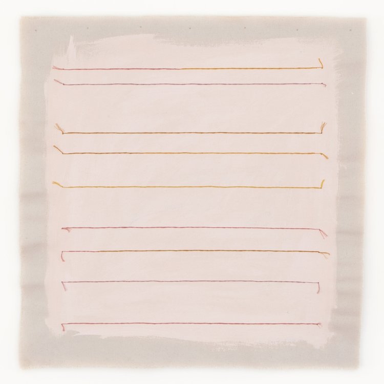 "Pale Pink With Dusty Rose Stripes" Archival Fine Art Print | Pastel Pink Stripes Minimalist Abstract Art Print | Emily Keating Snyder Prints | Abstract Embroidery Artwork | Golden Rule Gallery | Excelsior, MN | Art Prints