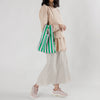 Pink Green Awning Stripe Small Reusable Tote Bag 