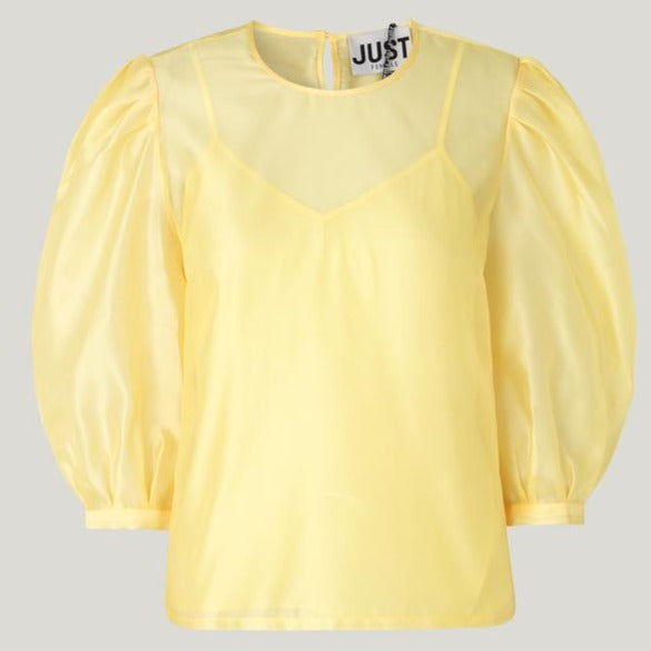 Lemon Grass Yellow Ventura Blouse | Sheer Yellow Blouse | Just Female Apparel | Golden Rule Gallery | Eco Friendly Apparel | Excelsior, MN