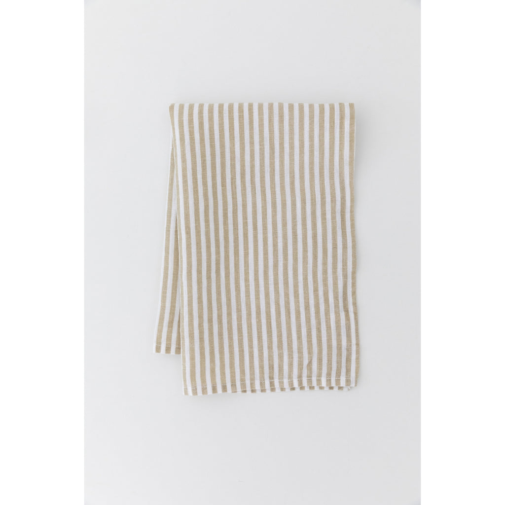Oatmeal Tan Linen Stripe Tea Towel by Heirloomed Collection