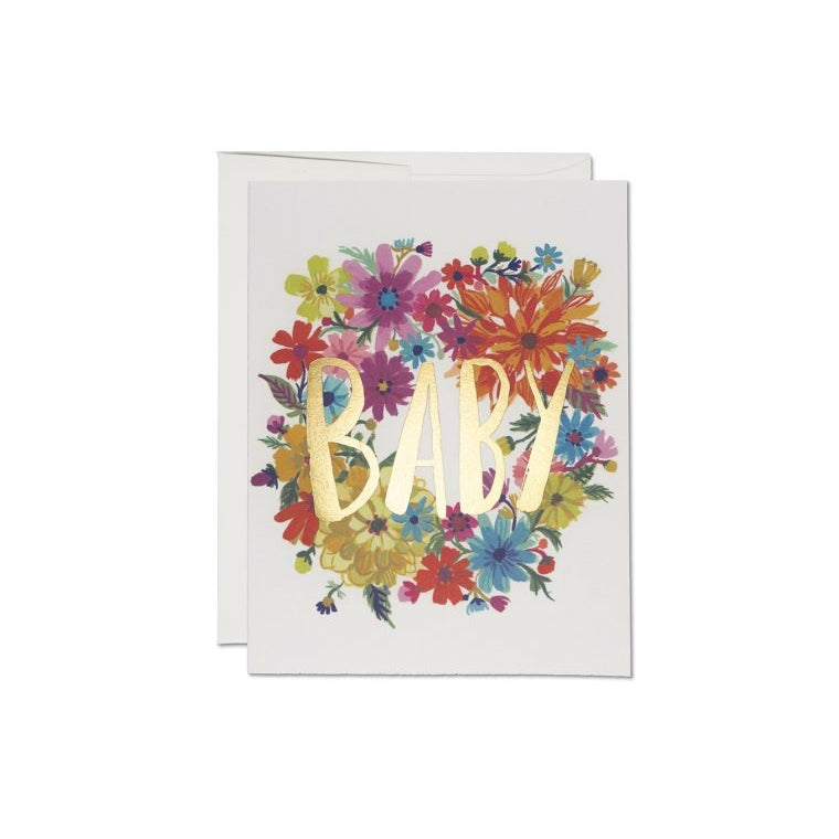 Baby Wreath Card | Baby Shower Cards | New Baby Card | Baby Floral Art Card | Red Cap Cards | Golden Rule Gallery | Excelsior, MN