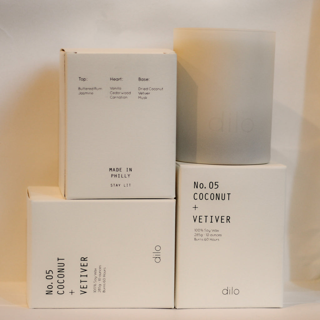 Coconut and Vetiver Soy Candle by Dilo Candles at Golden Rule Gallery in Excelsior, MN