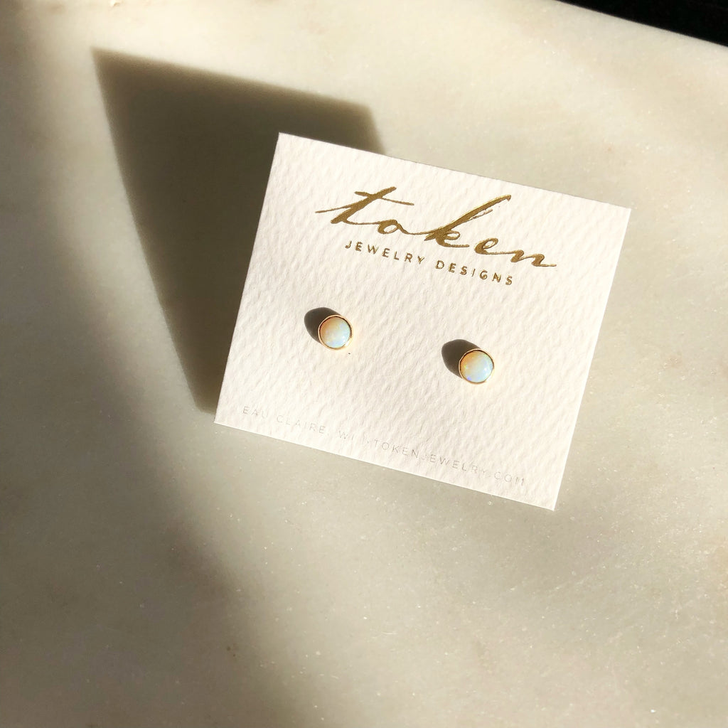 Token Jewelry Opal Dainty Stud Earrings