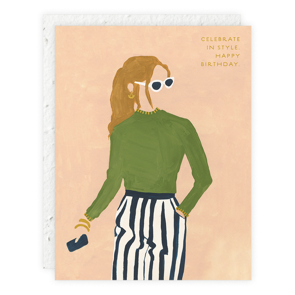 Girl Wearing Sunglasses Card | Celebrate in Style Birthday Card | Fashionista Birthday Card | Seedlings | Plantable Envelope | Golden Rule Gallery | Excelsior, MN